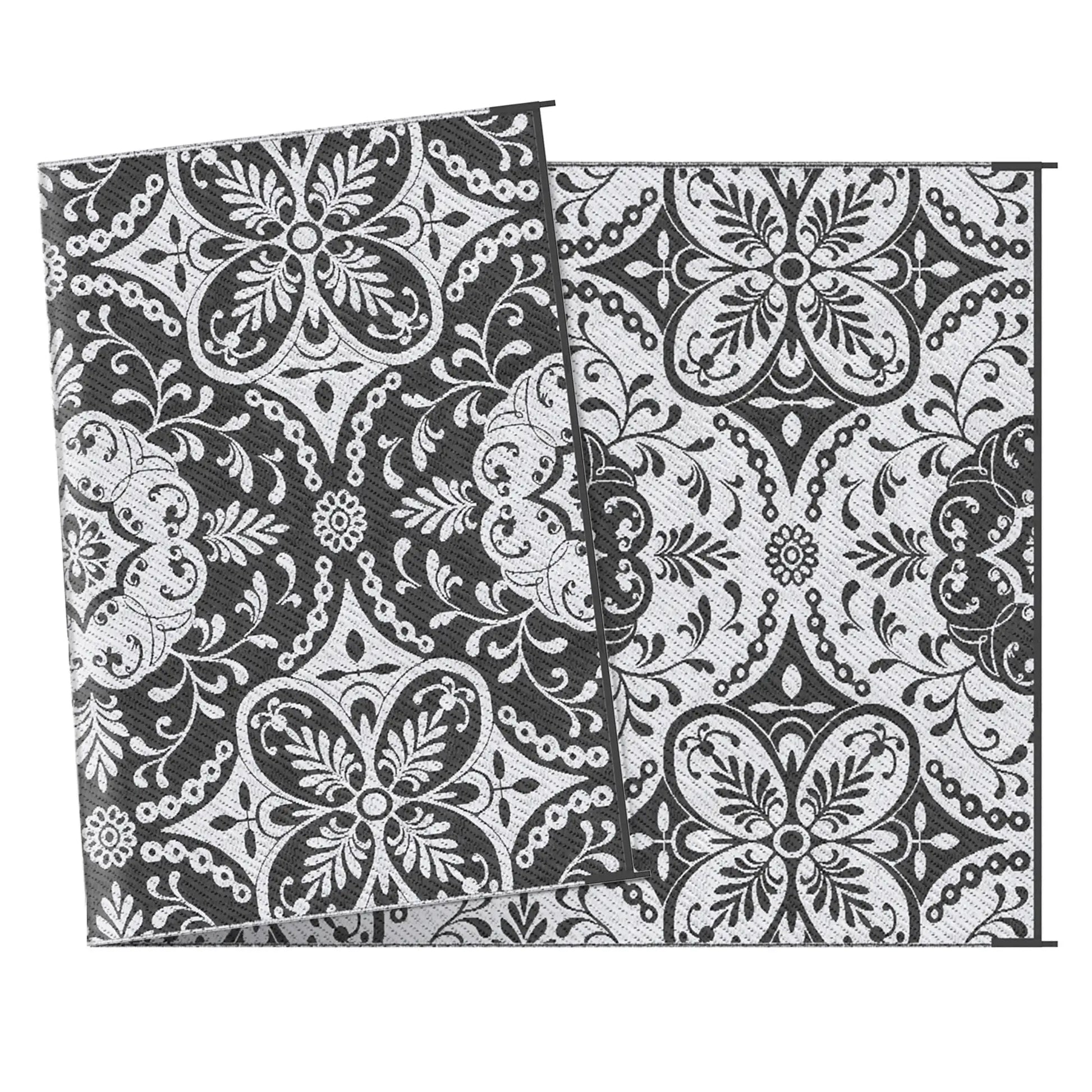 Portable Outdoor Rug with Carry Bag, 9' x 18', Waterproof, White Flower, Gray Outdoor Reversible Rugs at Gallery Canada