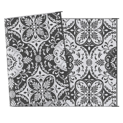 Portable Outdoor Rug with Carry Bag, 9' x 18', Waterproof, White Flower, Gray Outdoor Reversible Rugs at Gallery Canada