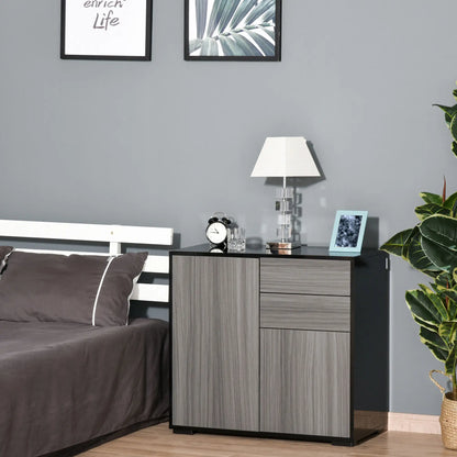 High Gloss Buffet Sideboard, 2 Drawers, 2 Doors, Adjustable Shelf, Kitchen Cabinet, Grey Black