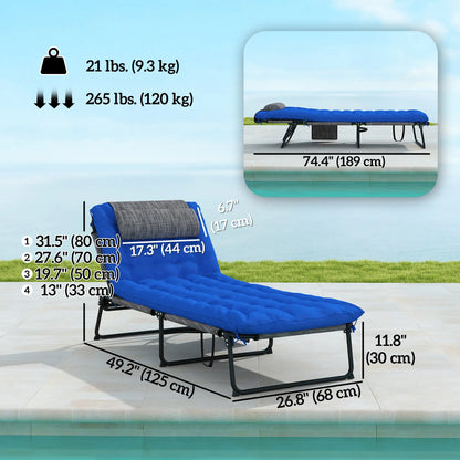 Folding Lounge Chair, 4-Level Reclining Back, Cushion, Blue Lounger Chairs at Gallery Canada