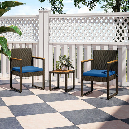 3-Piece Wicker Patio Set, Rattan Bistro, Acacia Table, Dark Blue Bistro Sets at Gallery Canada