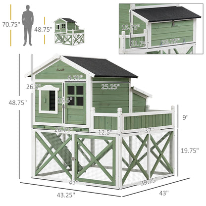 44" Chicken Coop, Wooden Hen Run House, Rabbit Hutch with Nesting Box, Removable Tray, Asphalt Roof, Planting Lattice, Green - Gallery Canada