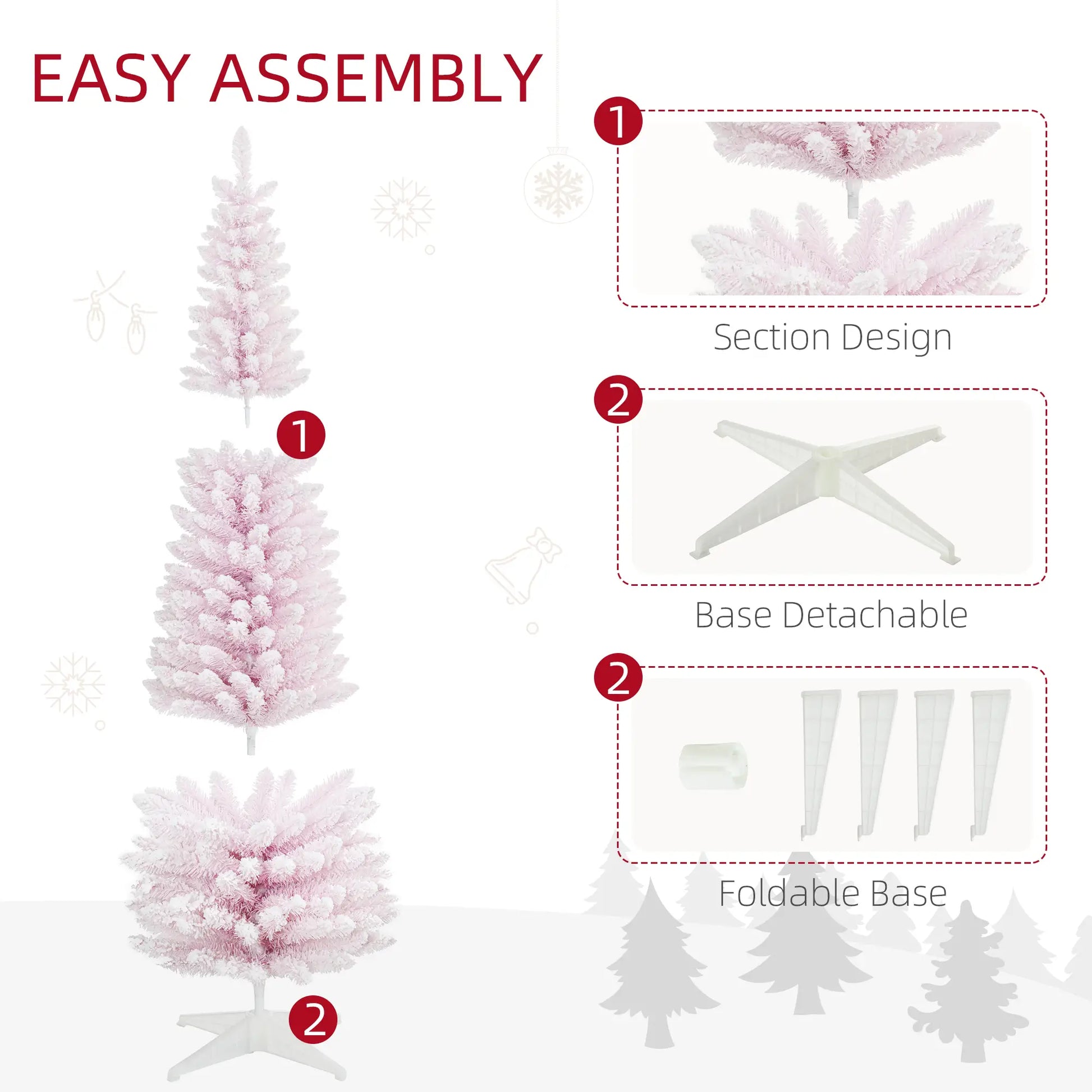 7ft Flocked Pencil Christmas Tree, Realistic Branches, Pink Flocked Christmas Trees at Gallery Canada