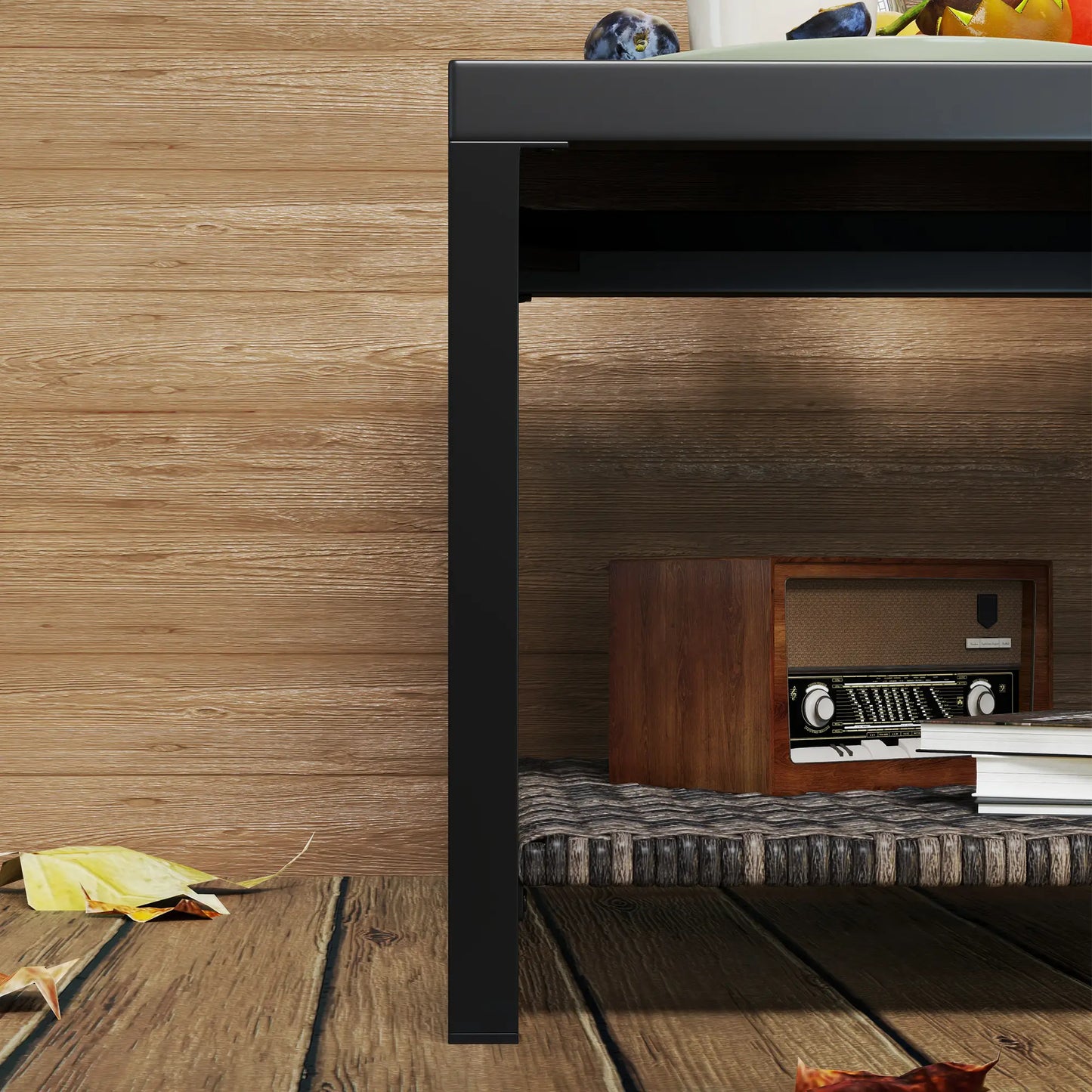 23.6" Rattan End Table, Outdoor Coffee Table, Tempered Glass Top, Black Patio Side Tables at Gallery Canada