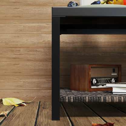 23.6" Rattan End Table, Outdoor Coffee Table, Tempered Glass Top, Black Patio Side Tables at Gallery Canada