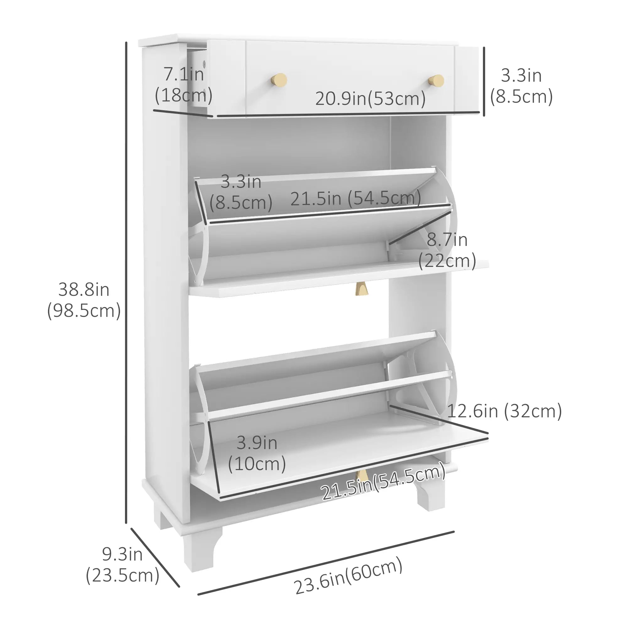 Slim Shoe Storage, 2 Flip Drawers, Adjustable Shelves, 8 Pair, White Shoe Storage Cabinets & Racks at Gallery Canada