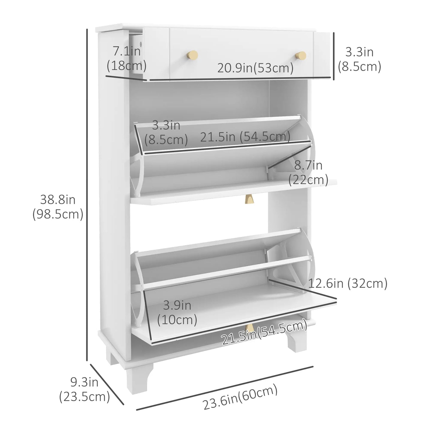 Slim Shoe Storage, 2 Flip Drawers, Adjustable Shelves, 8 Pair, White Shoe Storage Cabinets & Racks at Gallery Canada