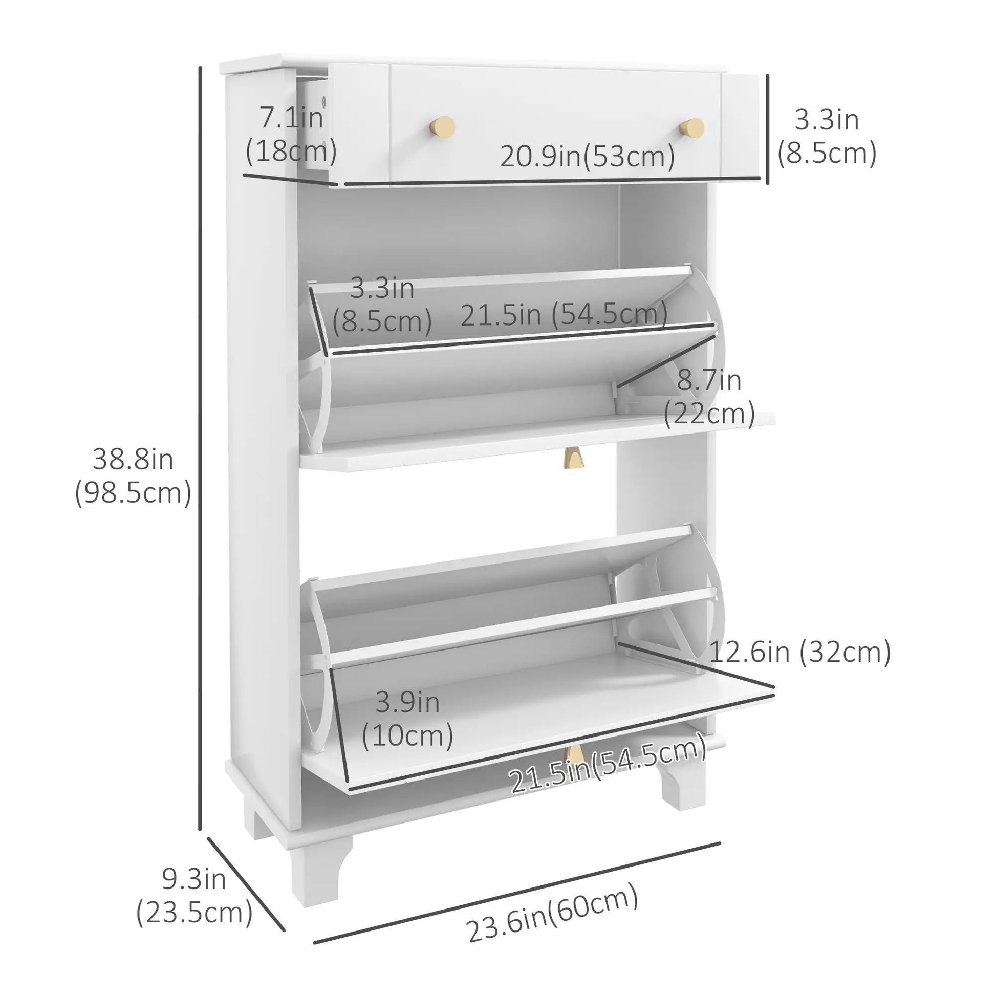 Slim Shoe Storage, 2 Flip Drawers, Adjustable Shelves, 8 Pair, White Shoe Storage Cabinets & Racks at Gallery Canada