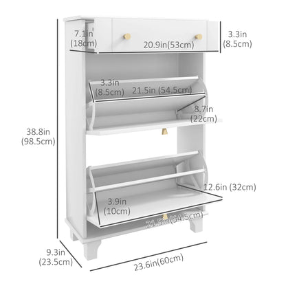 Slim Shoe Storage, 2 Flip Drawers, Adjustable Shelves, 8 Pair, White Shoe Storage Cabinets & Racks at Gallery Canada