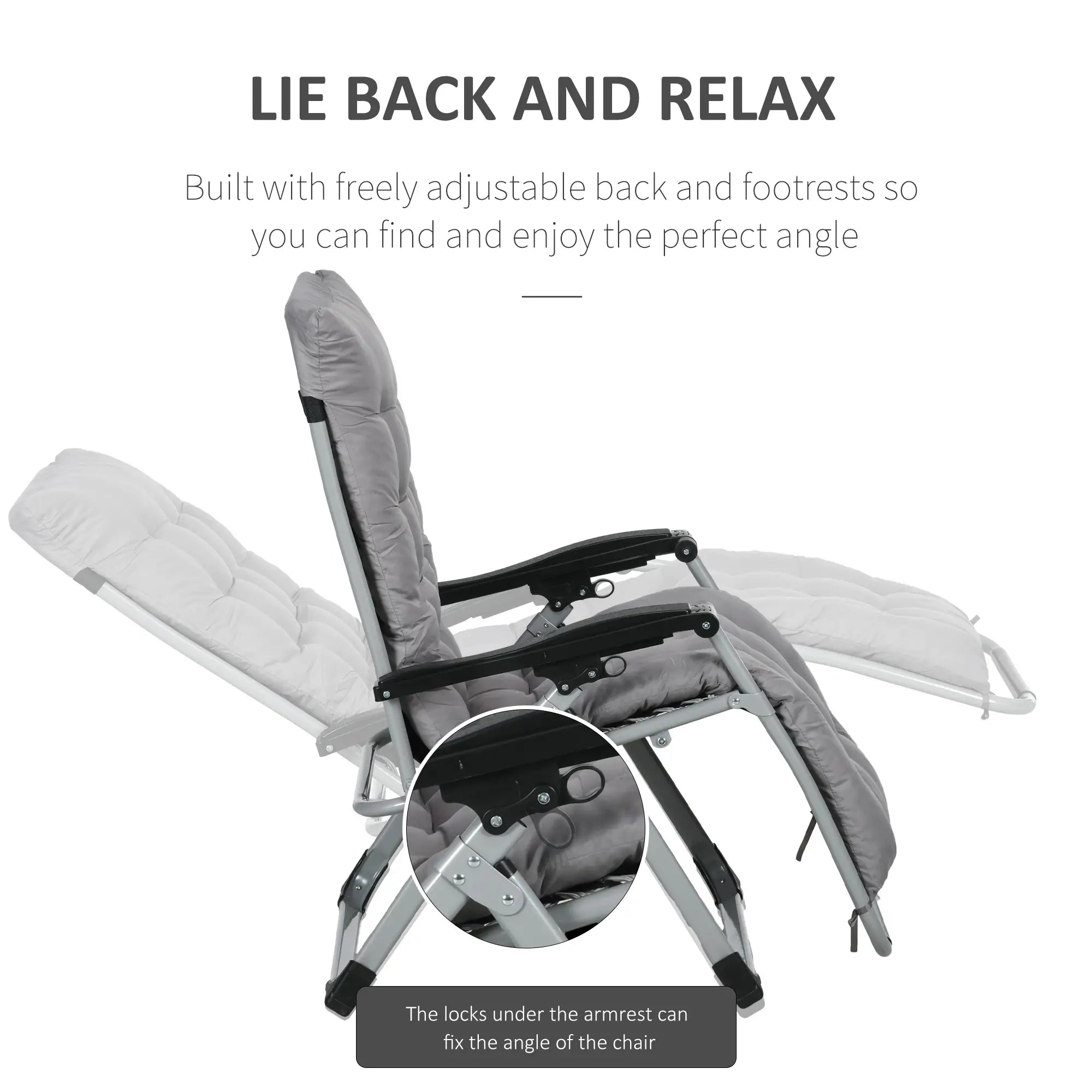 Folding Garden Chairs, Set of 2, Reclining Zero Gravity, Dark Grey Lounger Chairs at Gallery Canada