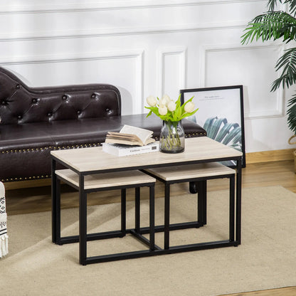 Nesting Coffee Table Set of 3, Metal Frame, Natural, Black Coffee Tables at Gallery Canada