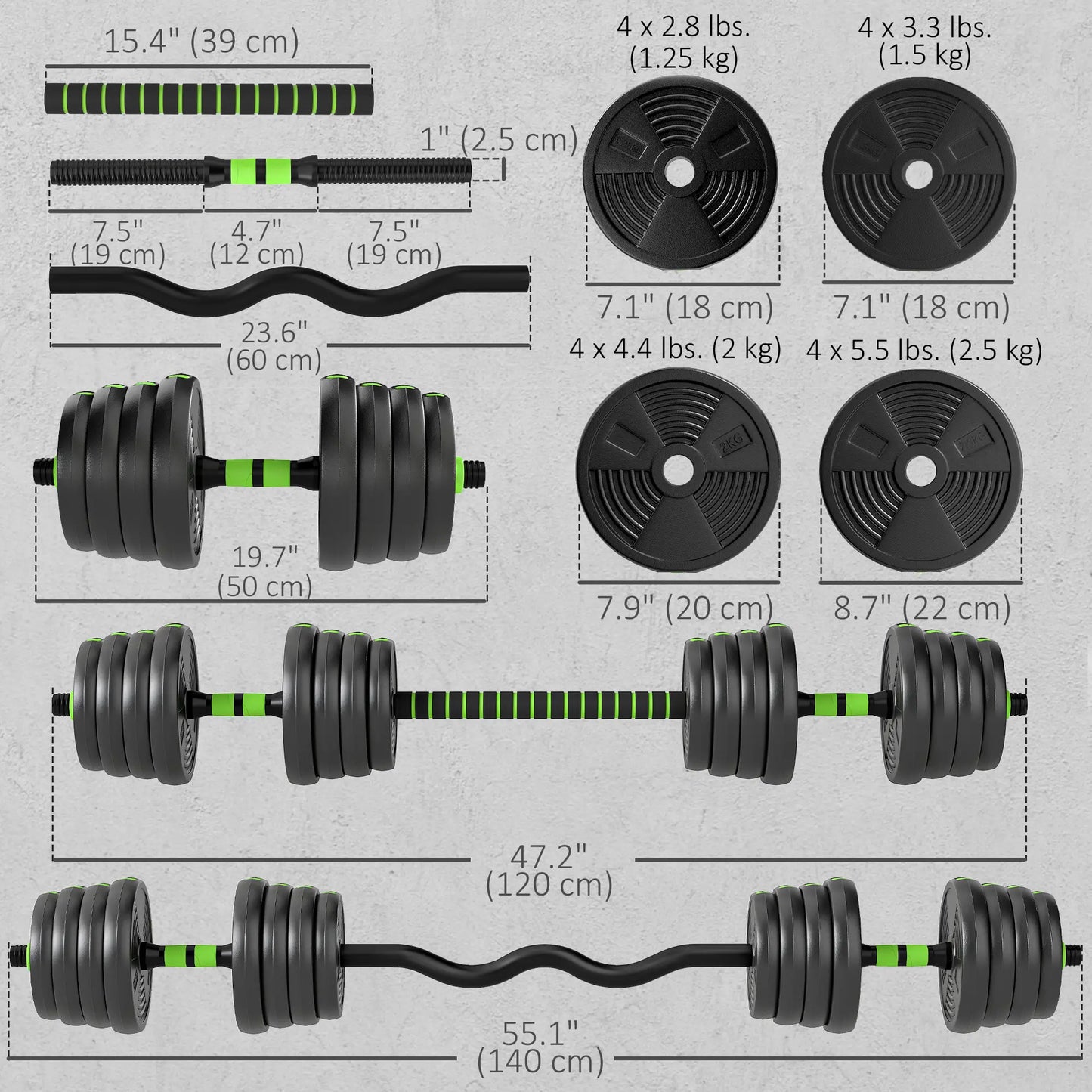 Adjustable Dumbbell Set, 3 in 1 Weights, 66lb with Connector, Non-Slip Grip Dumbbells & Barbells at Gallery Canada