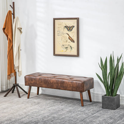Button Tufted PU Leather Bench, Wood Legs, Brown Storage Ottomans & Benches at Gallery Canada