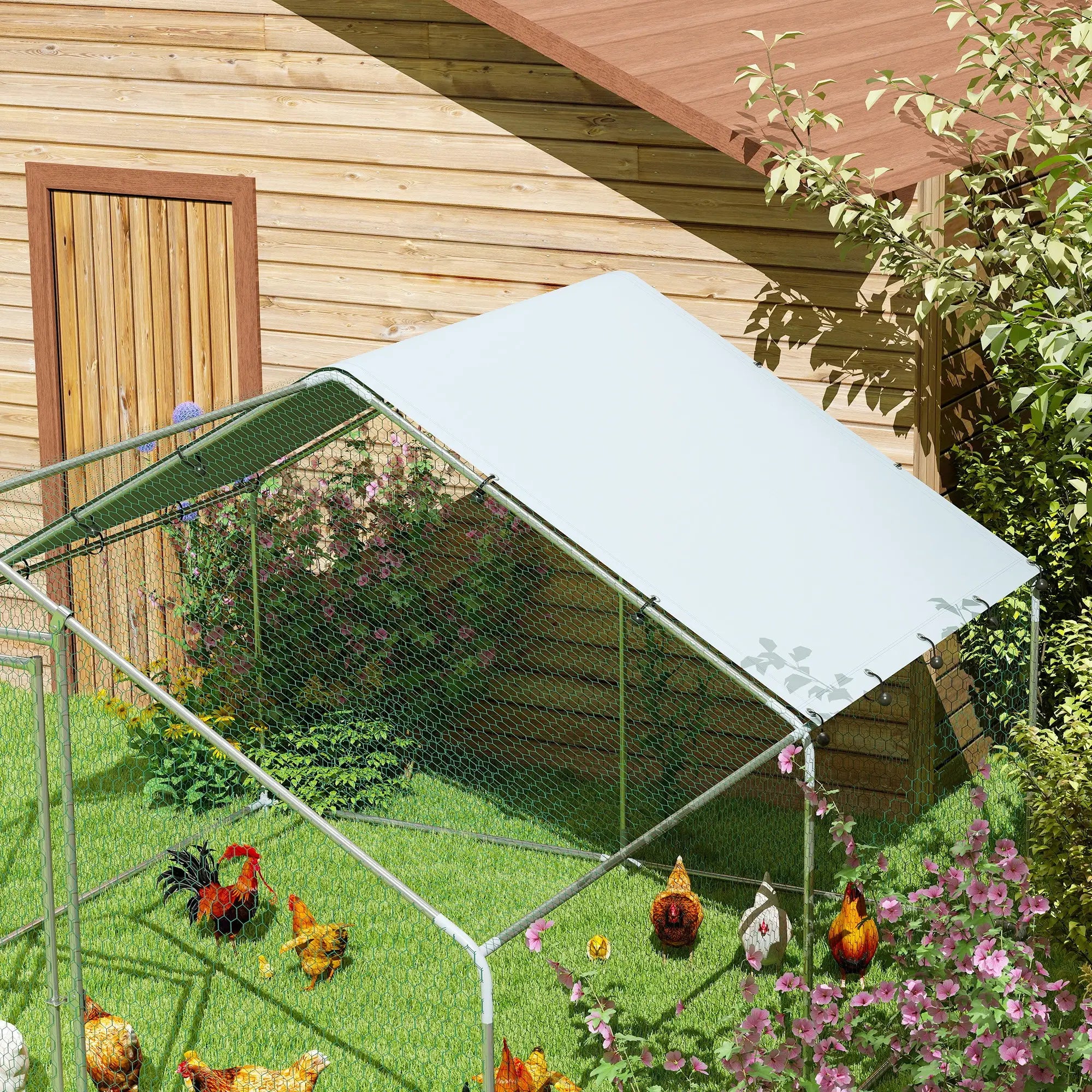 Metal Chicken Coop, 9.8 x 11.2 FT, Walk-In Run With Cover, Lockable Door, Outdoor Poultry Cage For 10-15 Chickens Chicken Coops at Gallery Canada