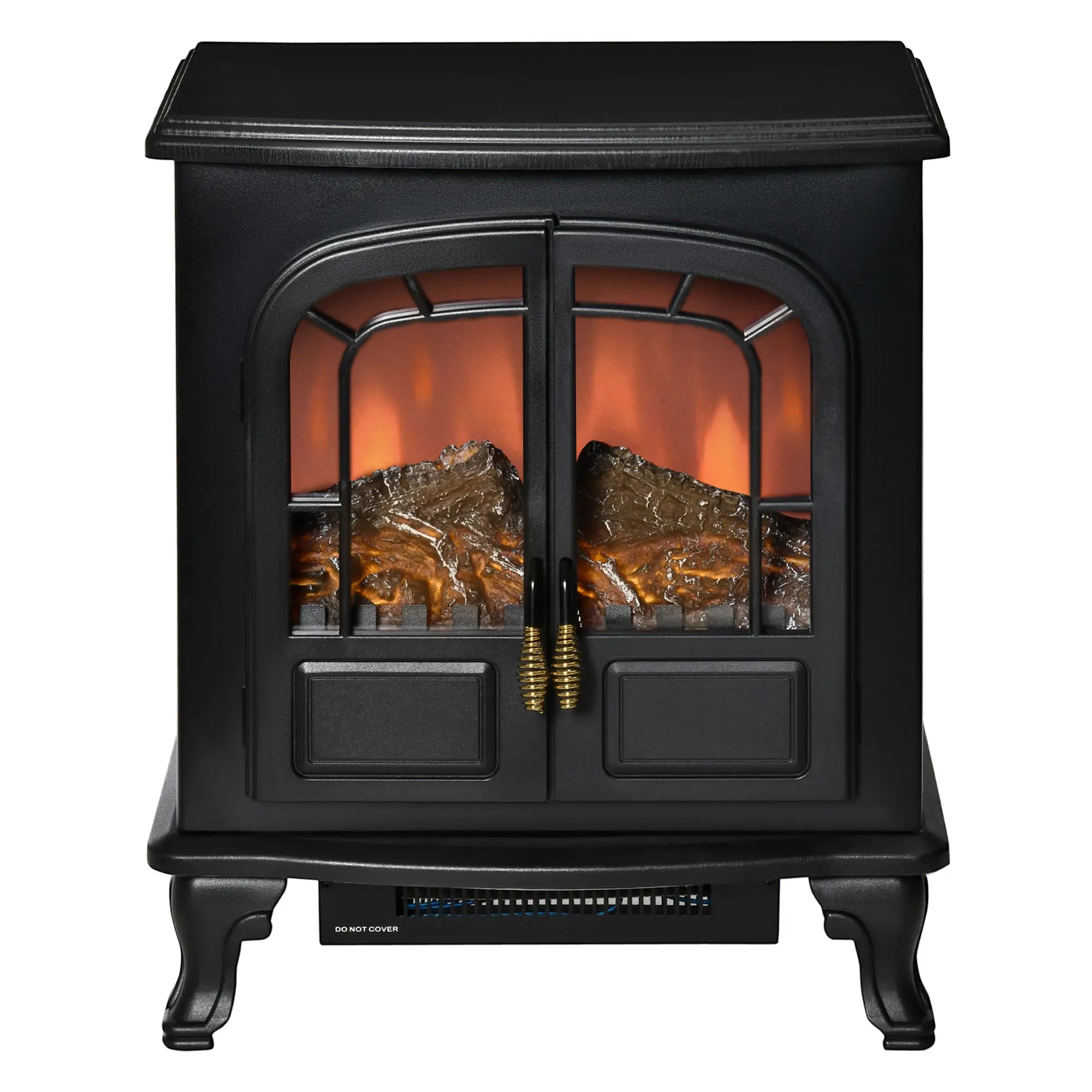 Electric Fireplace Stove Heater with LED Fire Flame Effect, Double Door, Freestanding &; Portable with Overheat Protection, 750W/1500W, Black Electric Fireplaces at Gallery Canada