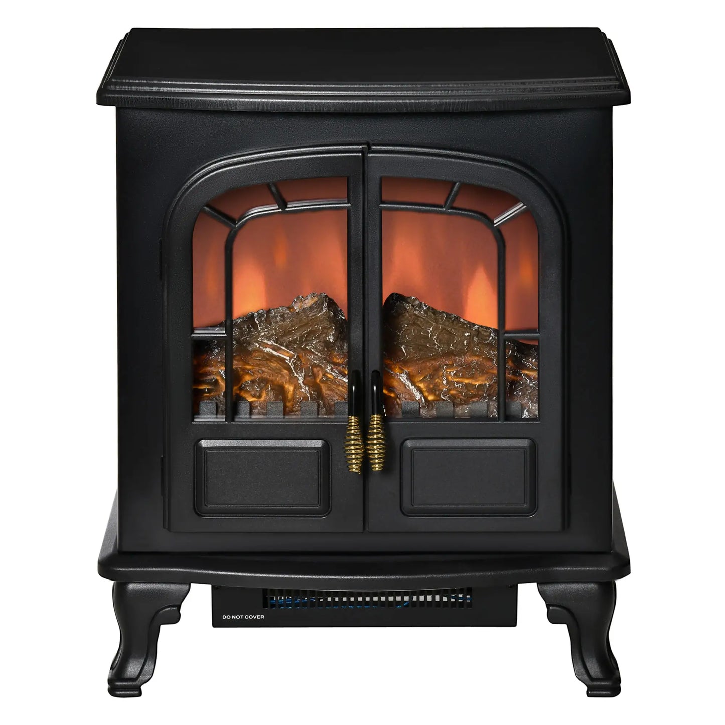 Electric Fireplace Stove Heater with LED Fire Flame Effect, Double Door, Freestanding &; Portable with Overheat Protection, 750W/1500W, Black Electric Fireplaces at Gallery Canada