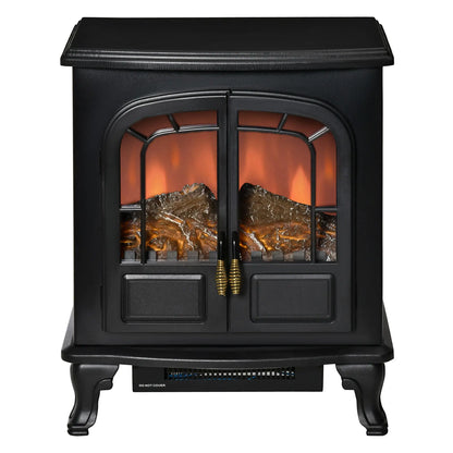 Electric Fireplace Stove Heater with LED Fire Flame Effect, Double Door, Freestanding &; Portable with Overheat Protection, 750W/1500W, Black Electric Fireplaces at Gallery Canada