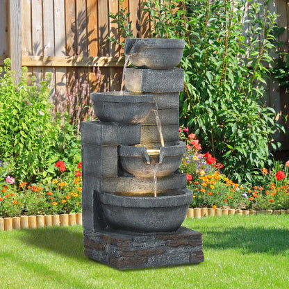 30" Tall Outdoor Water Fountain, LED Lights, 4-Tier Resin Bowls, Grey Water Fountains at Gallery Canada