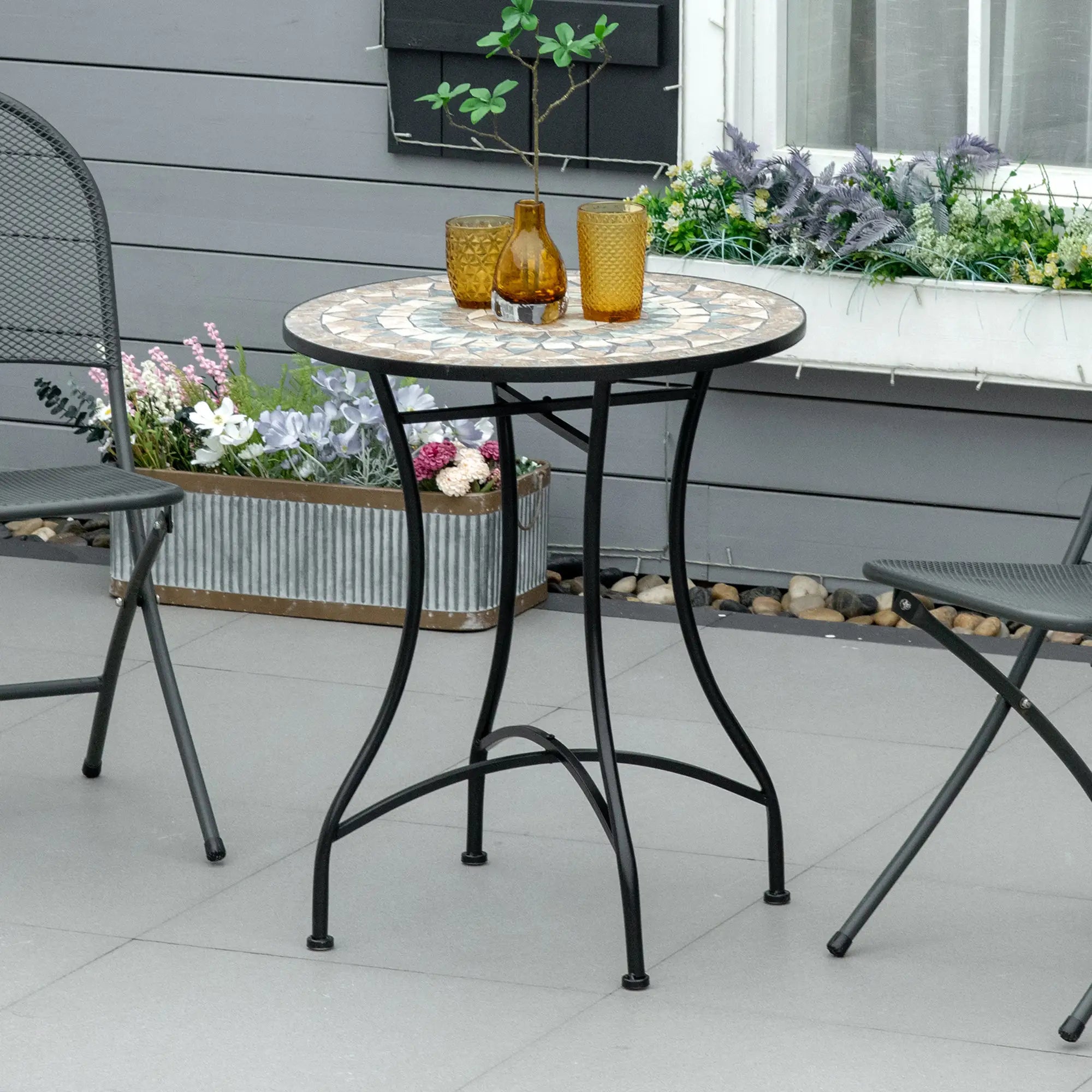 Round Mosaic Patio Table, Metal Frame, Outdoor Garden Furniture, Green Patio Side Tables at Gallery Canada