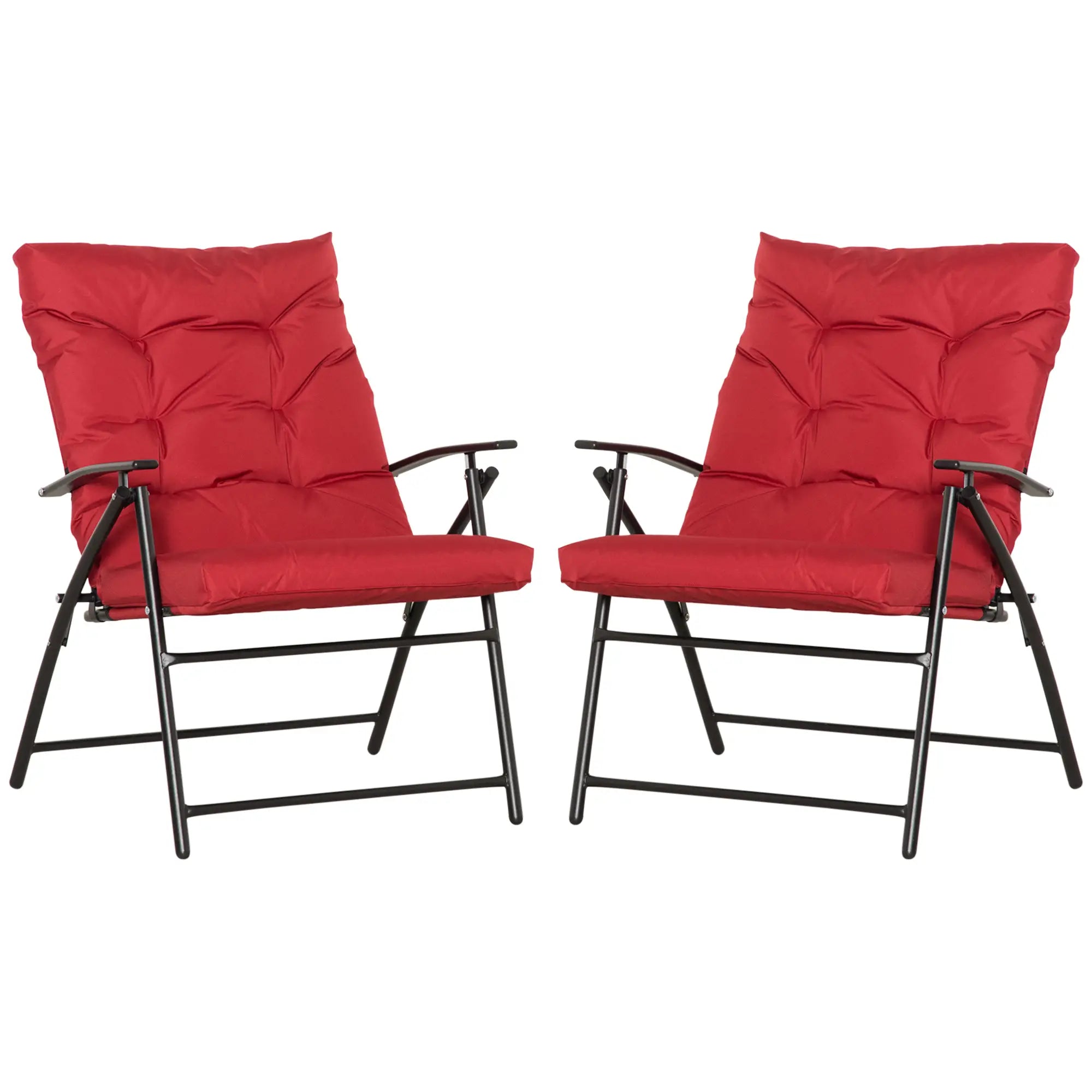 Set of 2 Outdoor Folding Chairs, Adjustable Backrest, Padded, Red Patio Chairs at Gallery Canada