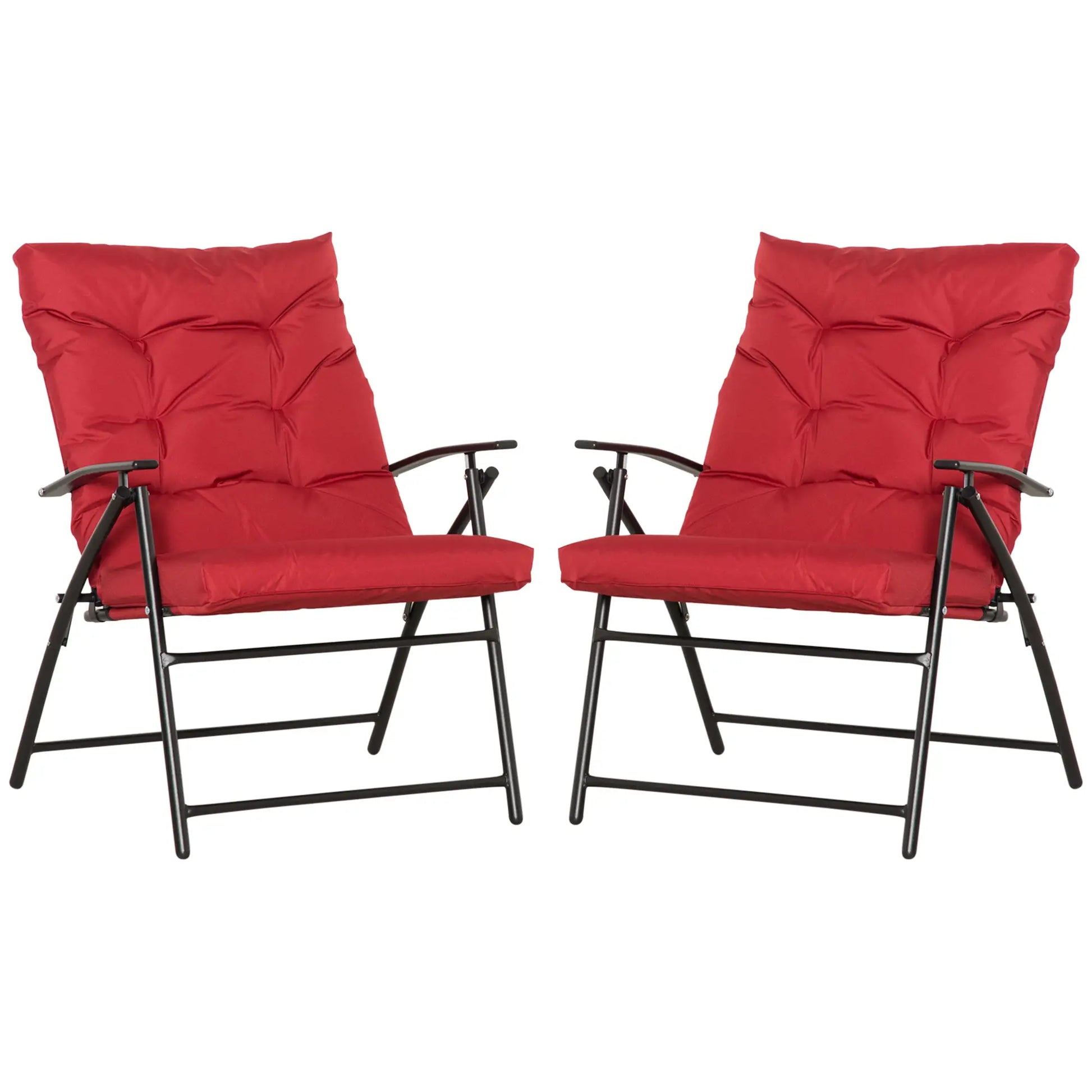 Set of 2 Outdoor Folding Chairs, Adjustable Backrest, Padded, Red Patio Chairs at Gallery Canada
