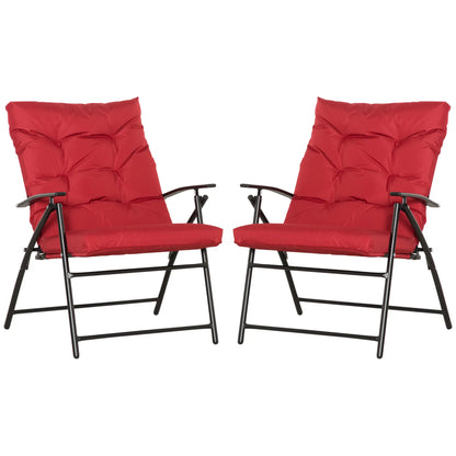 Set of 2 Outdoor Folding Chairs, Adjustable Backrest, Padded, Red Patio Chairs at Gallery Canada