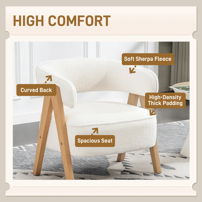 Sherpa Fleece Accent Chair, Upholstered Armchair with Wood Legs, White Accent Chairs at Gallery Canada