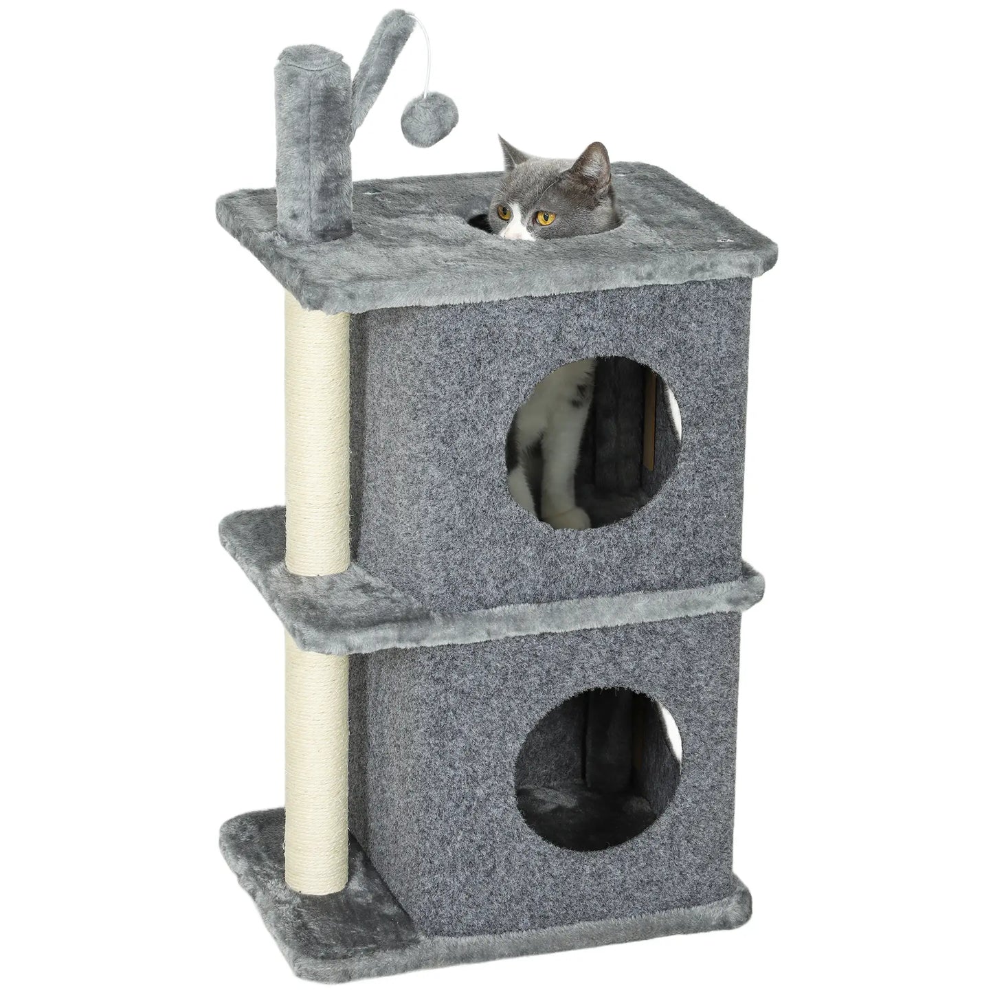 31.5" Cat Tree, Multi-Level Tower with 2 Condos, Soft Plush Perches, Grey Cat Trees at Gallery Canada