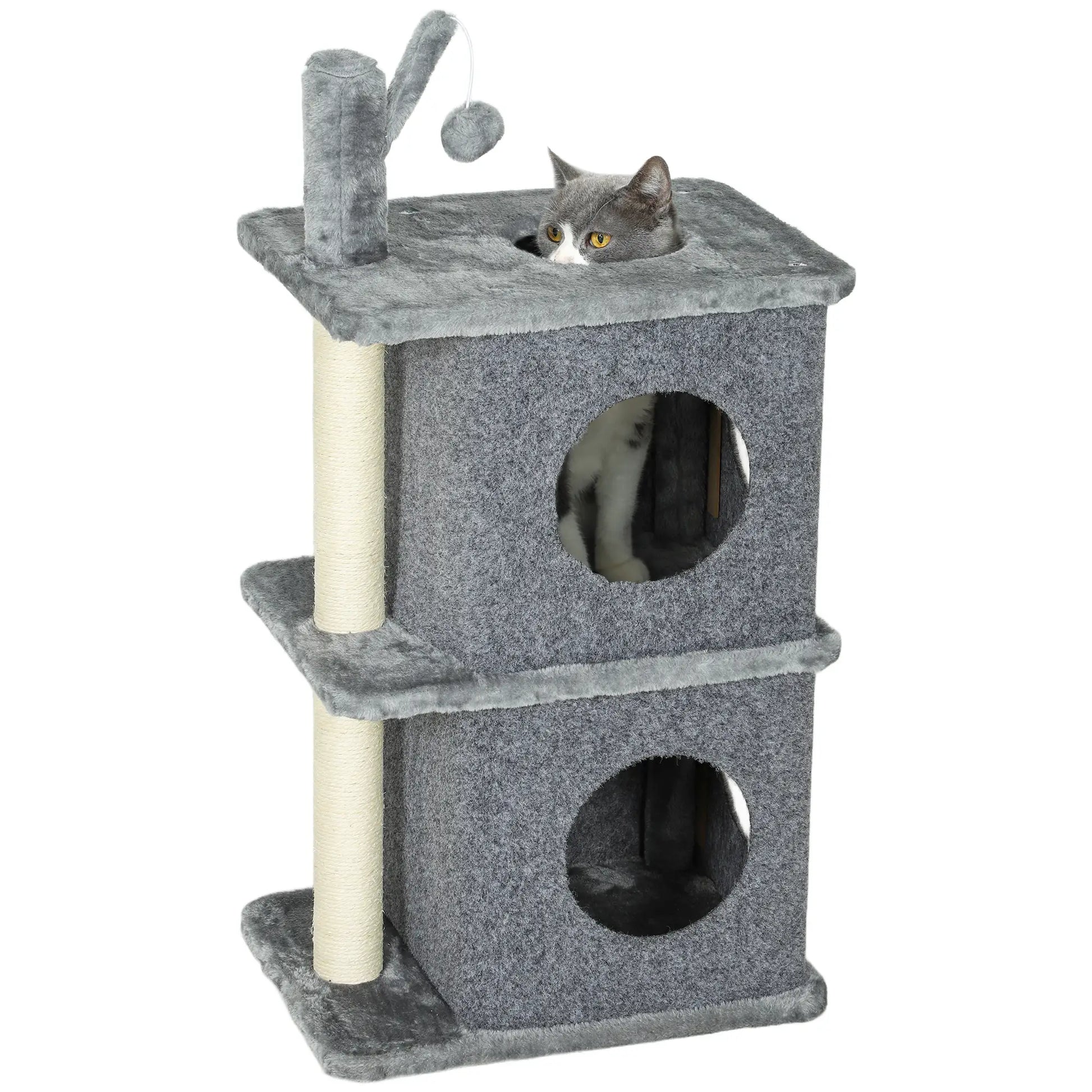 31.5" Cat Tree, Multi-Level Tower with 2 Condos, Soft Plush Perches, Grey Cat Trees at Gallery Canada