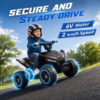 Quad pour enfants 6V, 4 roues, commande par bouton, 45 minutes, noir