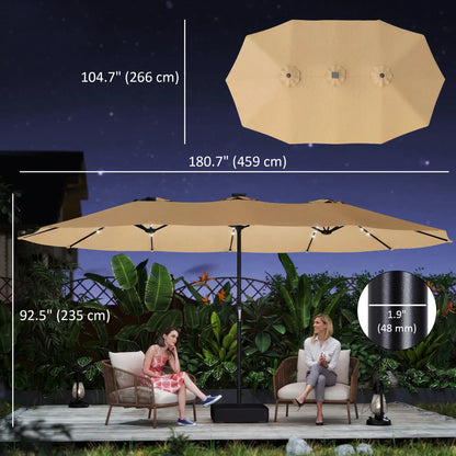 Double Sided Patio Umbrella, 15ft, LED Lights, Base Included, Khaki Double-sided Umbrellas at Gallery Canada