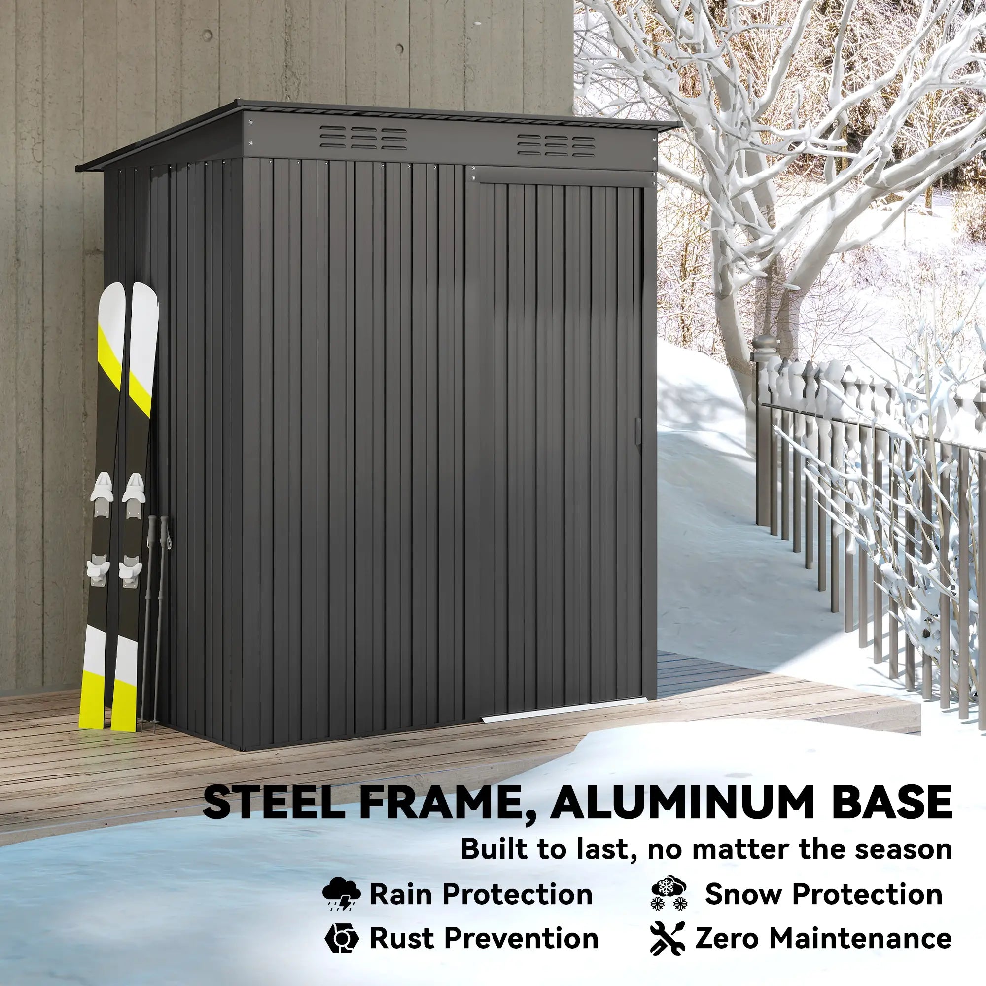 5.2' x 3.5' Metal Garden Shed, Easy Assembly Outdoor Storage, Dark Grey Sheds at Gallery Canada