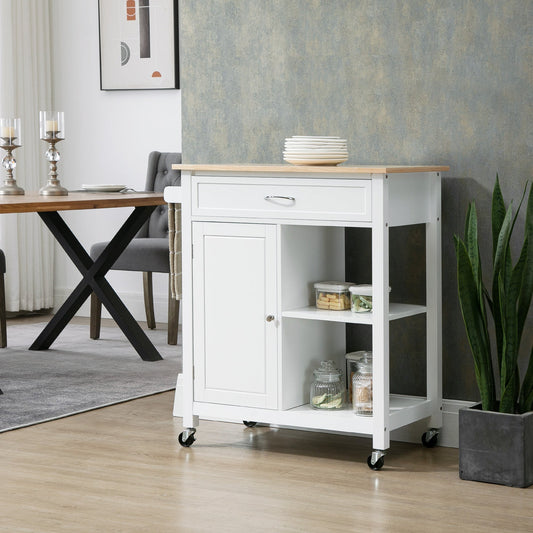 Rolling Kitchen Cart with Wood Top and Drawer, Kitchen Island on Wheels for Dining Room, White - Gallery Canada