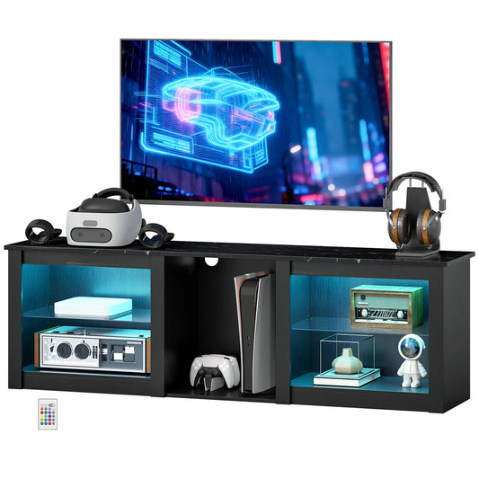 TV Stand With LED Lights, Adjustable Glass Shelves, For 65 Inch TVs, Black TV Stands Black at Gallery Canada