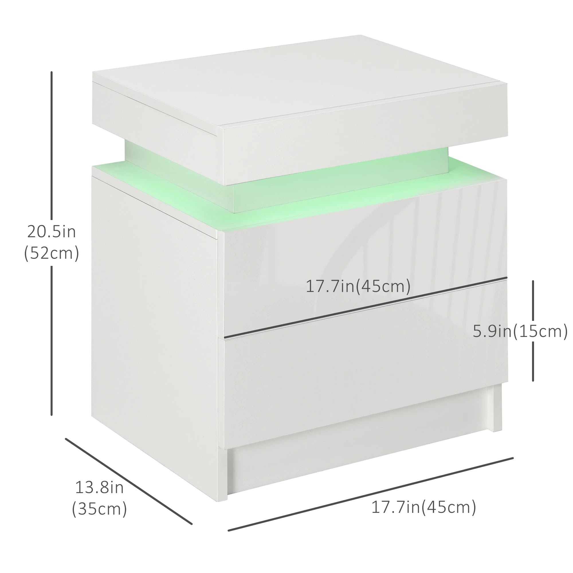 Nightstand with LED Lights, 2 Drawers, White Bedside Tables at Gallery Canada