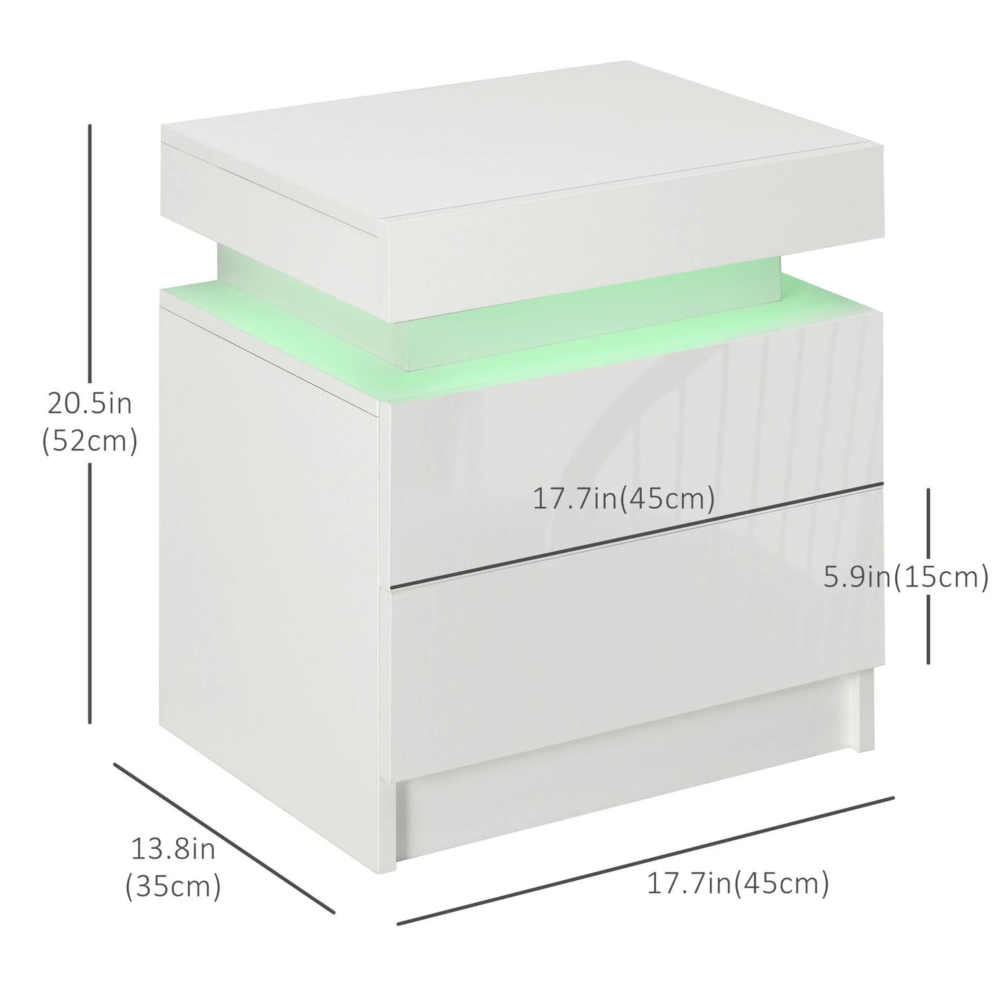 Nightstand with LED Lights, 2 Drawers, White Bedside Tables at Gallery Canada