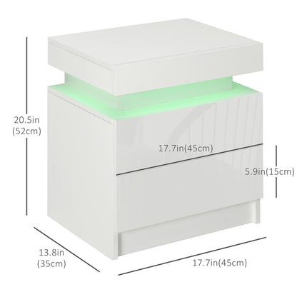 Nightstand with LED Lights, 2 Drawers, White Bedside Tables at Gallery Canada