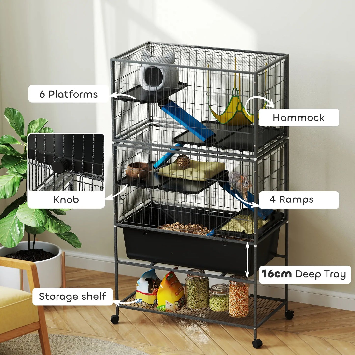 59 Inch 5 Level Small Animal Cage, Rolling Ferret Cage, Dark Grey Houses & Habitats at Gallery Canada