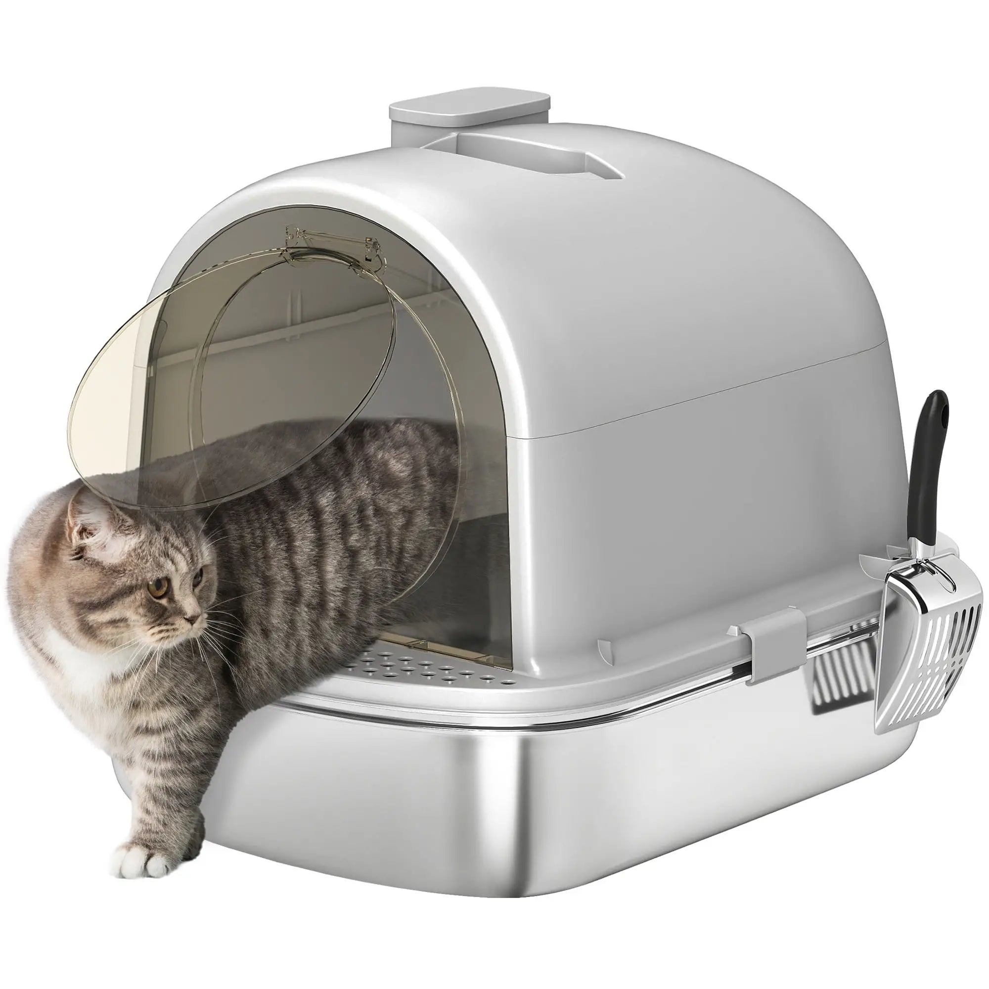 Enclosed Stainless Steel Litter Box, With Scoop, Deodorizer Bag, Handle Cat Litter Box Enclosures at Gallery Canada