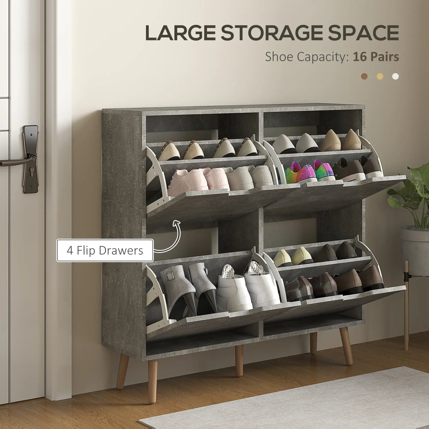 Shoe Storage Cabinet, 4 Flip Drawers, Adjustable Shelf, Holds 8-16 Pairs, Cement Grey Shoe Storage Cabinets & Racks at Gallery Canada