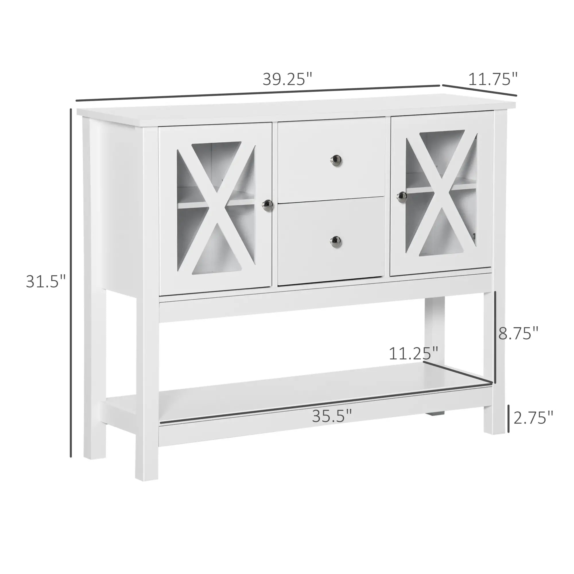 Modern Sideboard, Glass Door Buffet Cabinet, Adjustable Shelves, White Bar Cabinets at Gallery Canada