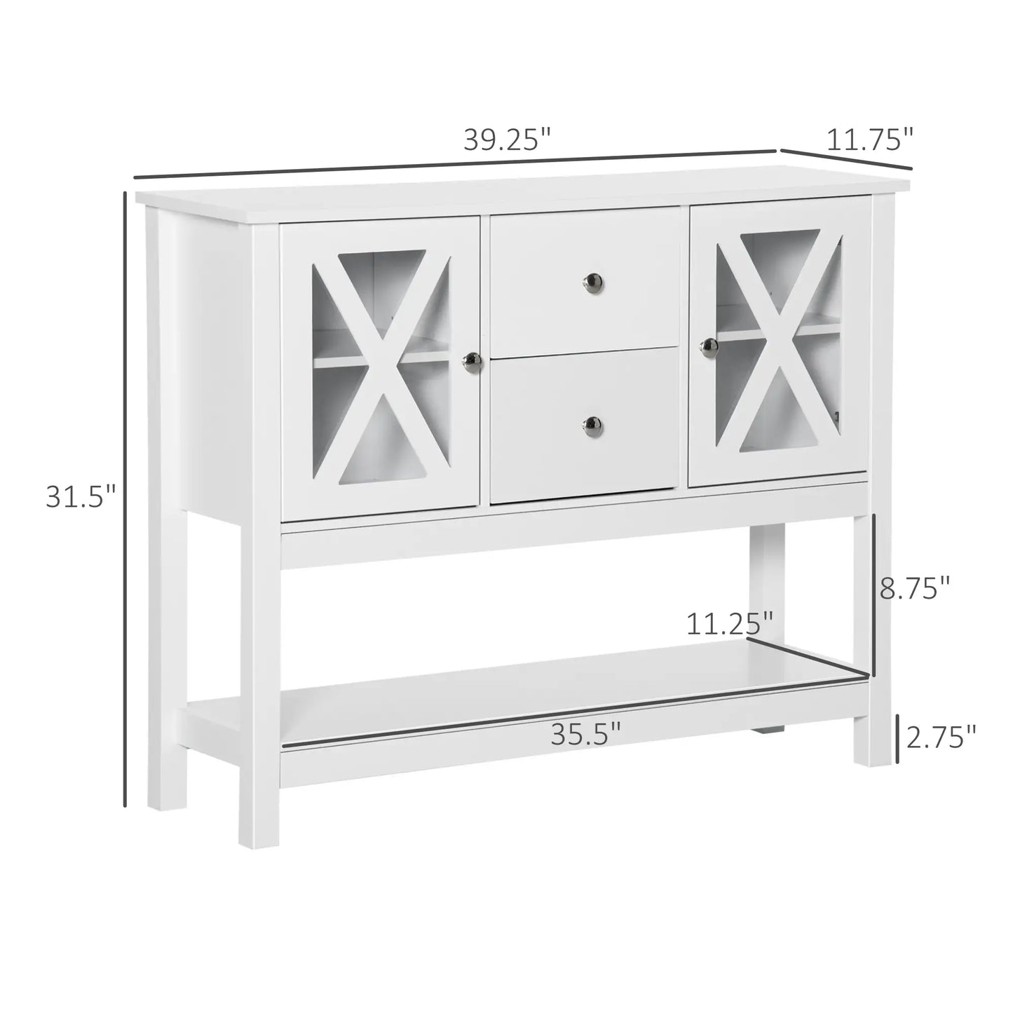 Modern Sideboard, Glass Door Buffet Cabinet, Adjustable Shelves, White Bar Cabinets at Gallery Canada