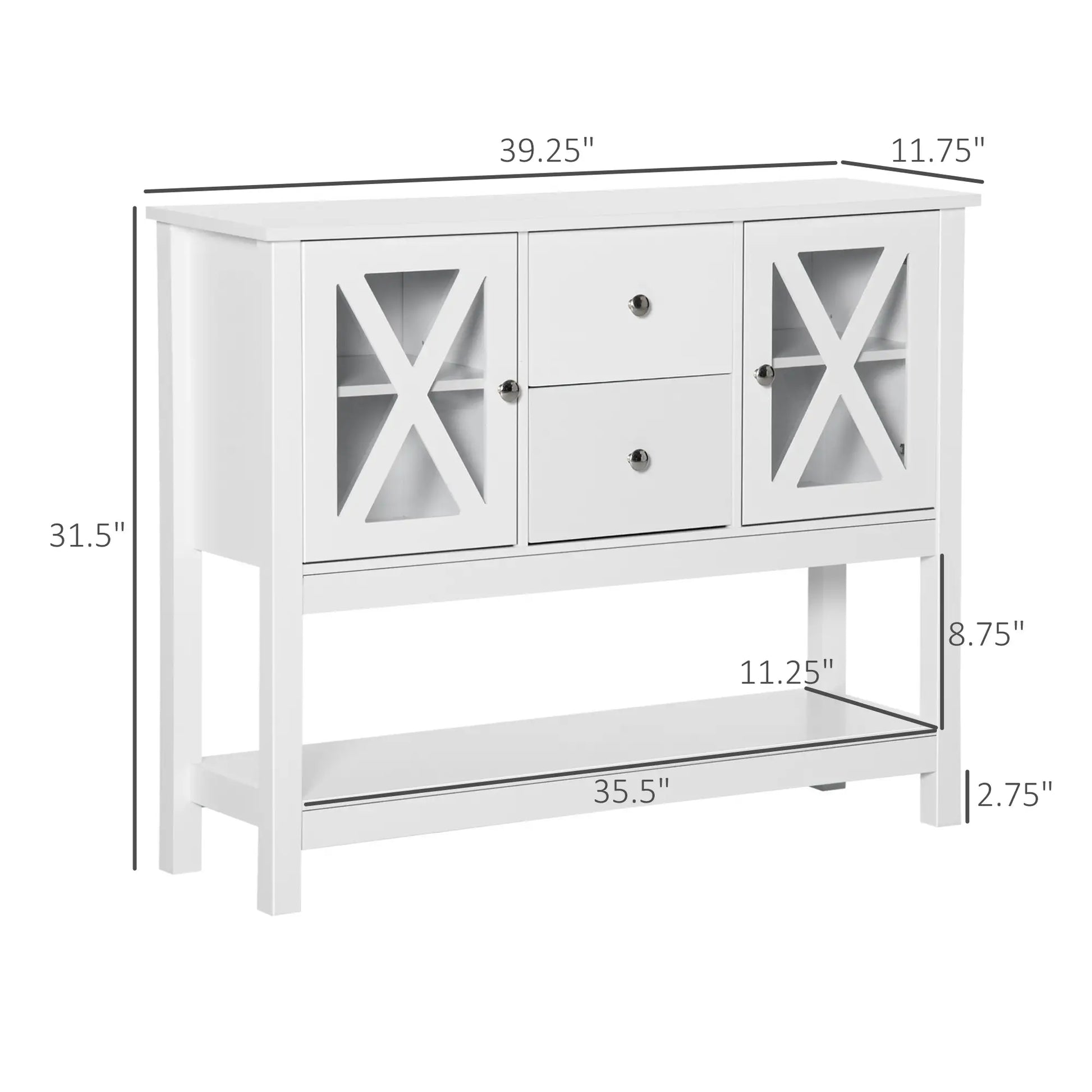 Modern Sideboard, Glass Door Buffet Cabinet, Adjustable Shelves, White Bar Cabinets at Gallery Canada
