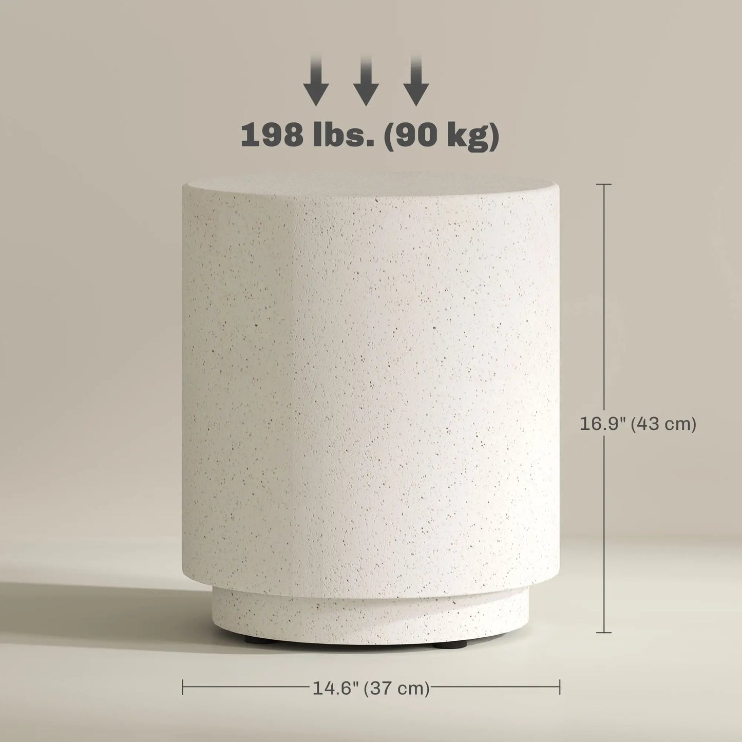 Terrazzo Finish Side Table, 17" Round, White, Cream Side Tables at Gallery Canada