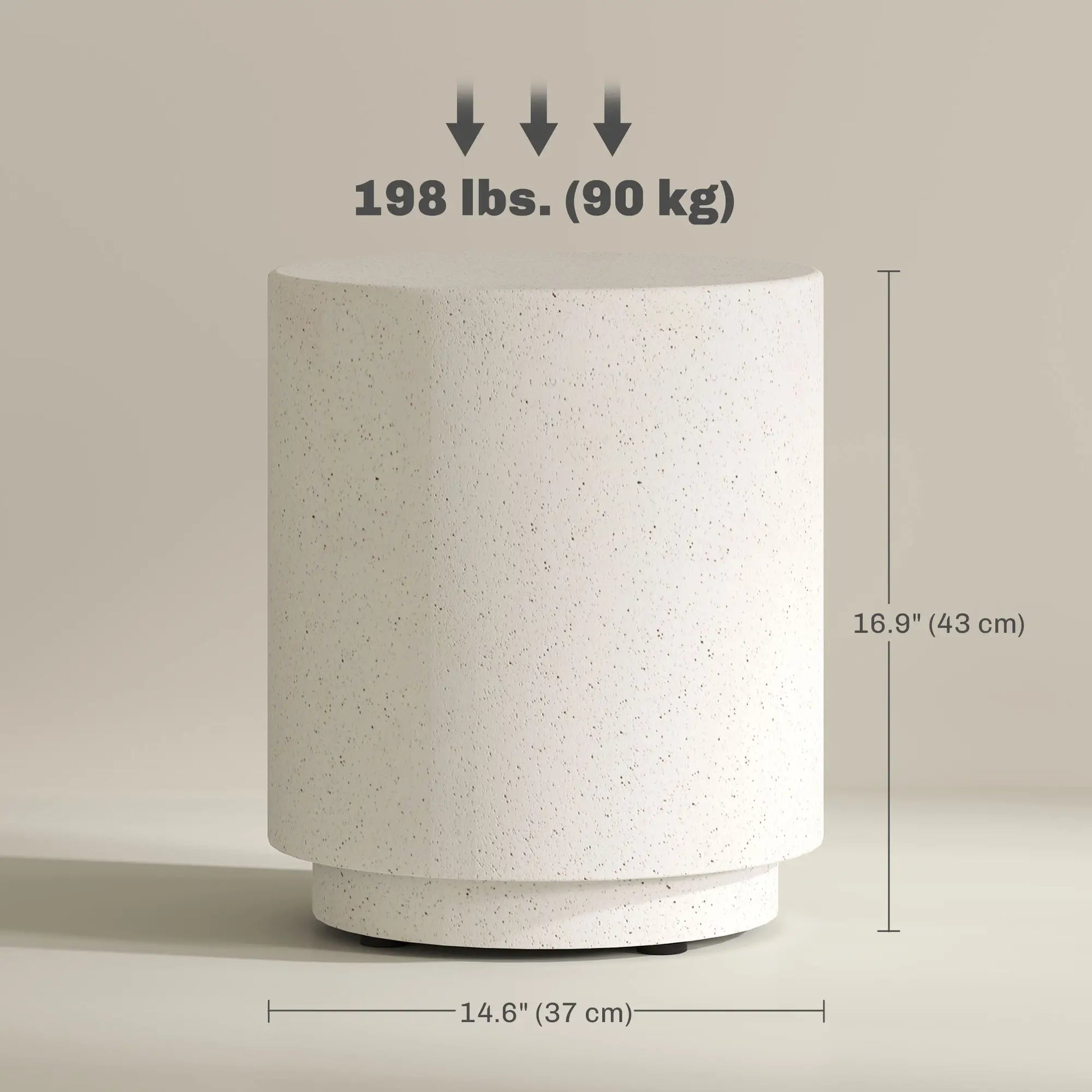 Terrazzo Finish Side Table, 17" Round, White, Cream Side Tables at Gallery Canada