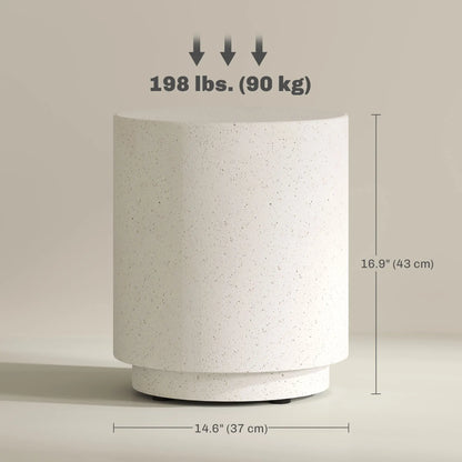 Terrazzo Finish Side Table, 17" Round, White, Cream Side Tables at Gallery Canada