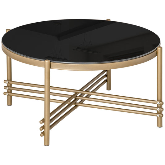 Round Coffee Table with Tempered Glass Top and Golden Metal Legs, Accent Cocktail Table for Living Room - Gallery Canada