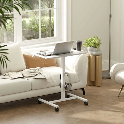 Height Adjustable Standing Desk, Pneumatic Sit Stand Desk, White Wood Grain, White Office Desks & Work Stations at Gallery Canada