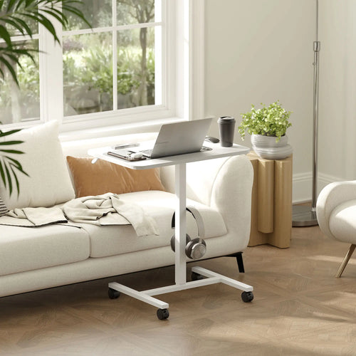 Height Adjustable Standing Desk, Pneumatic Sit Stand Desk, White Wood Grain, White