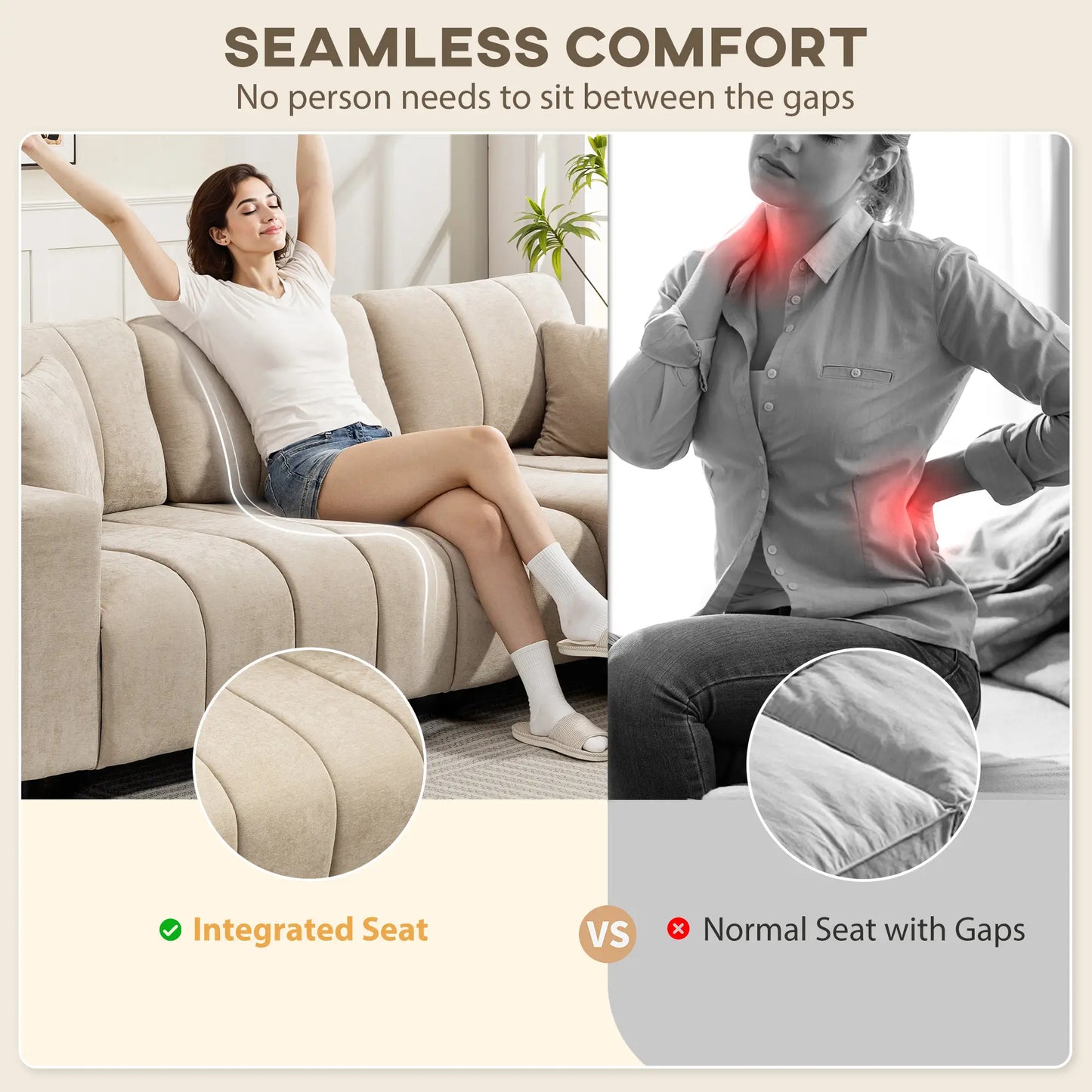 Sectional Couch, 3 Seater L-Shaped Sofa, Changeable Chaise, Beige 3-Seater Sofas at Gallery Canada